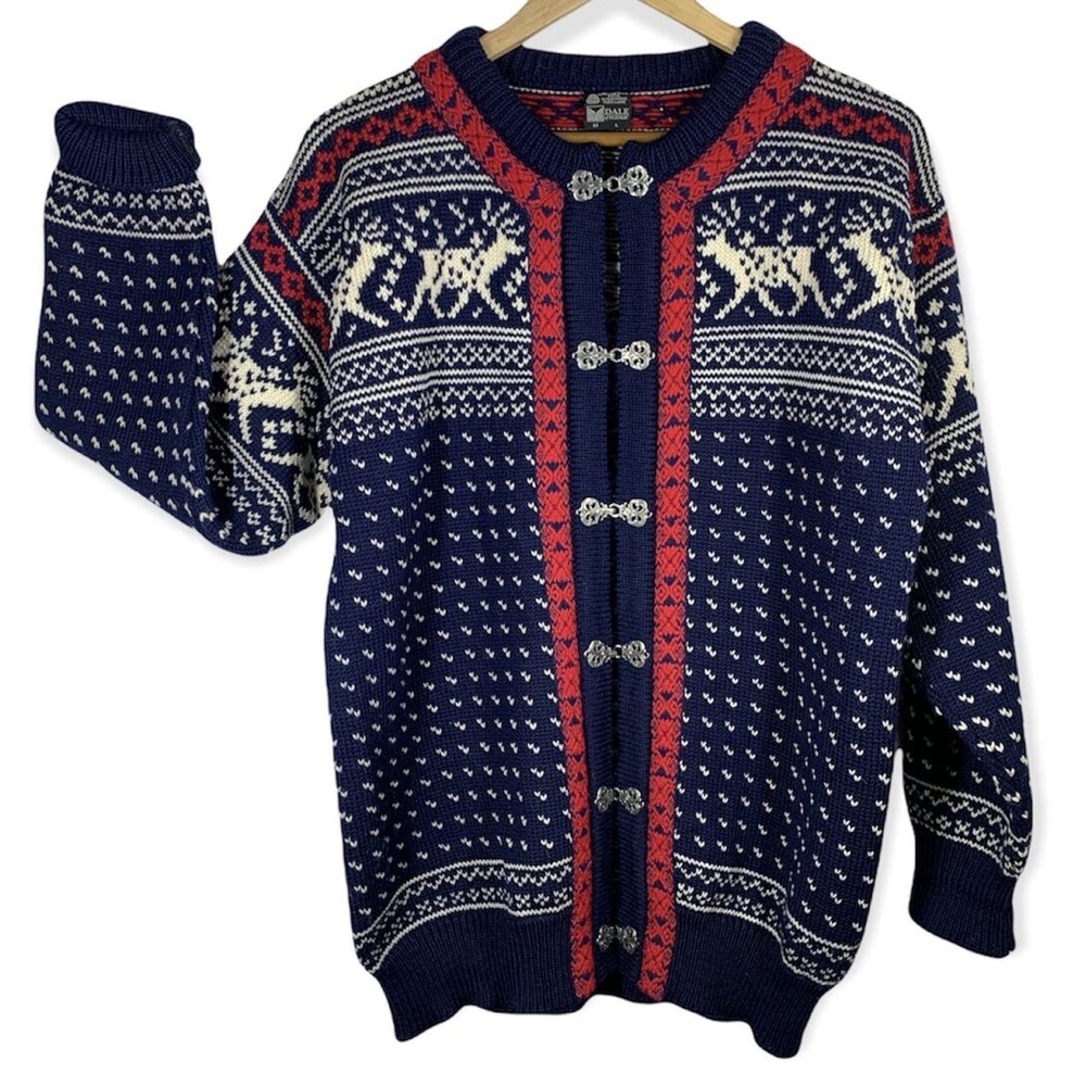 DALE of norway virigin wool sweater womens size XXL loose weave navy winter - Picture 2 of 14